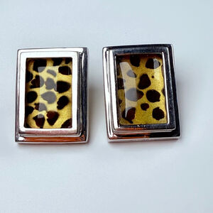 SETA Leopard Print Frame Avant Garde Sterling Silver 925 VTG 80's Glam Earrings